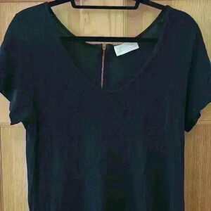 Classic Zara Black Sheer T Shirt with Zipper Detail